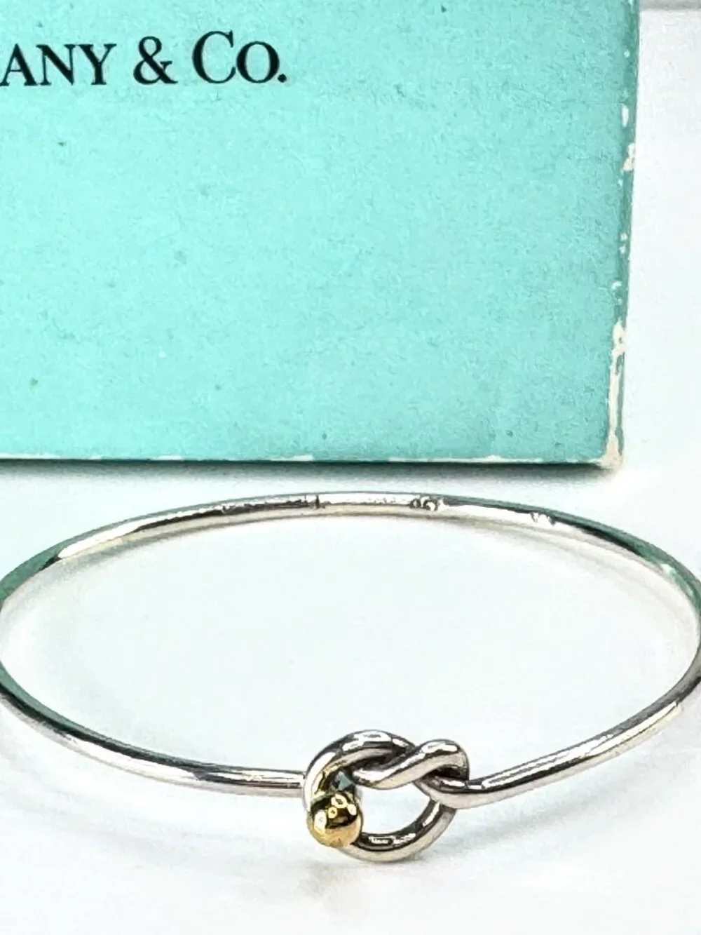 Tiffany & Co. Hook & Eye 18K Gold Sterling Silver Bangle Bracelet JR1880